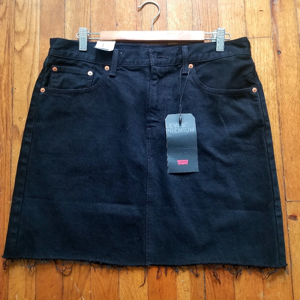 Levi's Black Denim Distressed Hem Mini Skirt